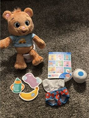 Plush Potty-Training Bear Toy with Blue Shirt and Accessories